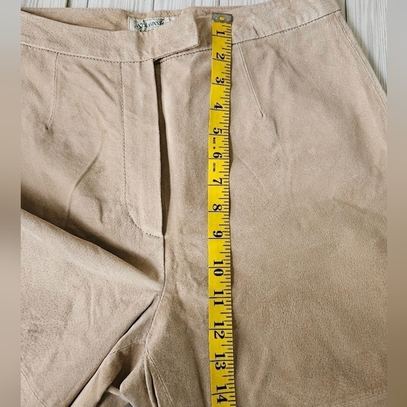 Vintage Suede Leather Paneled Straight Leg Pants in Sand Dune Size 10 - Picture 5 of 9